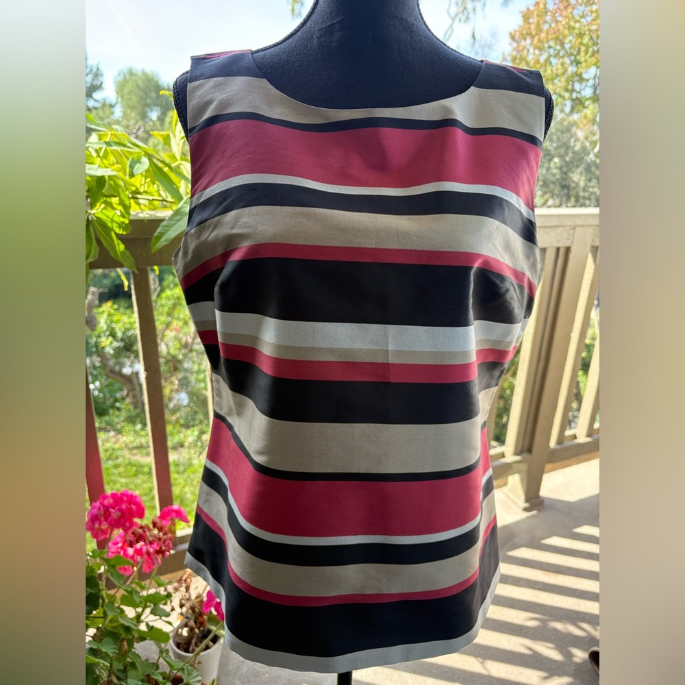 Talbots Sleeveless Silk Striped Top Women’s Size 12 Black,Pink Beige